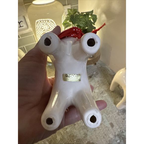 VINTAGE ENESCO CERAMIC SMILING CATS WITH POLKA DOT BOWS & TAILS - Picture 7 of 13